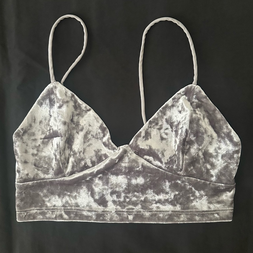 Zara Silver Gray Velvet Bralette